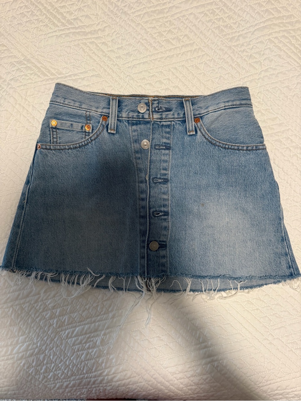 Levi's Light Blue Frayed Hem Button-Front Denim Mini Skirt